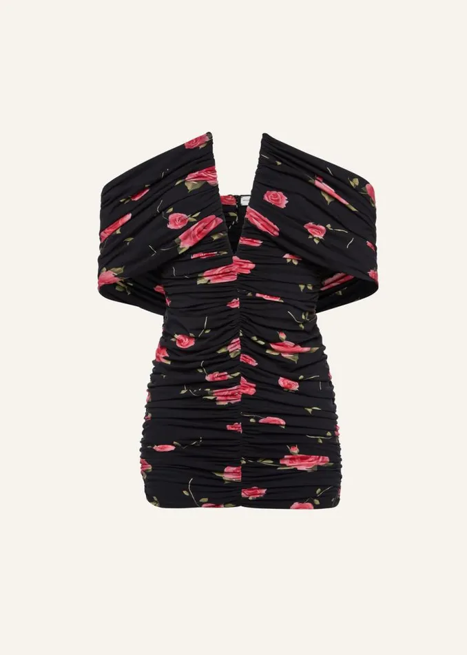Shop Magda Butrym Dresses V Neck Ruched Dress In Black Print