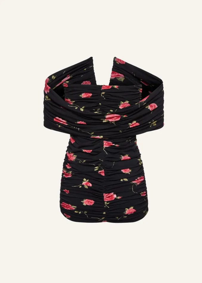 Shop Magda Butrym Dresses V Neck Ruched Dress In Black Print Shop Magda Butrym Dresses V Neck Ruched Dress In Black Print