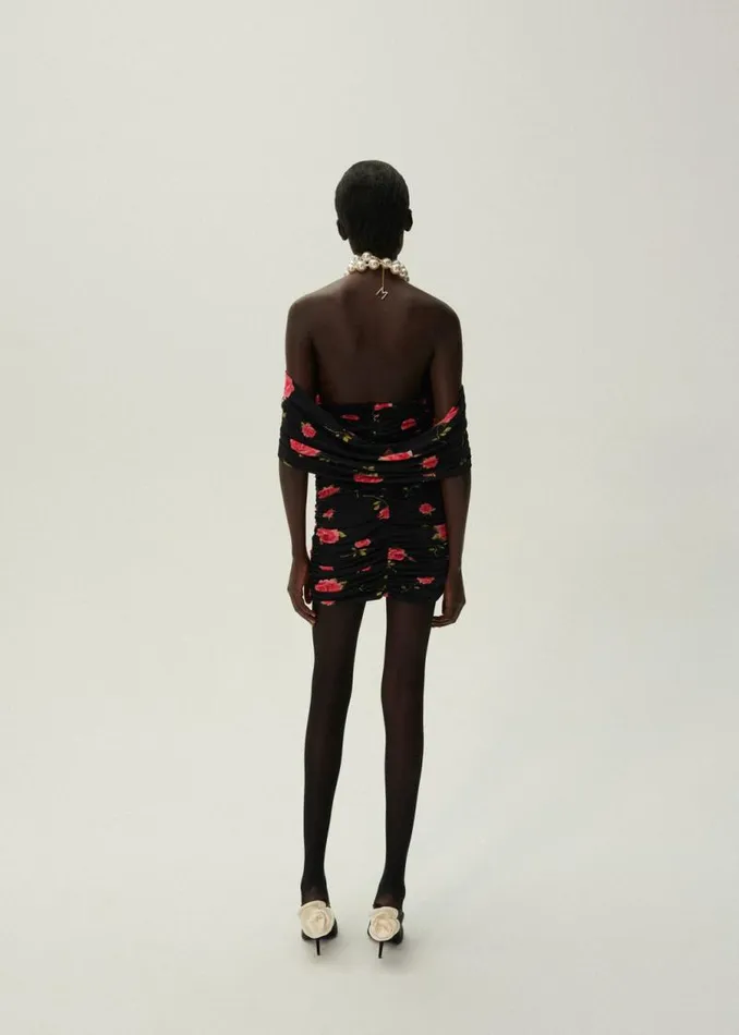 Shop Magda Butrym Dresses V Neck Ruched Dress In Black Print Shop Magda Butrym Dresses V Neck Ruched Dress In Black Print
