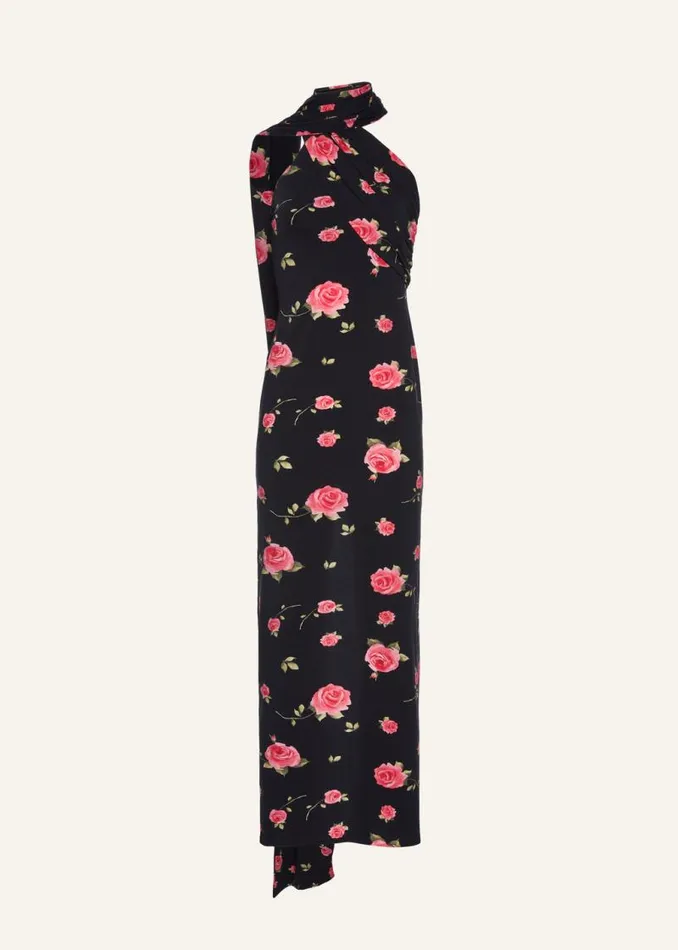Shop Magda Butrym Dresses Wrap Neck Maxi Dress In Black Print