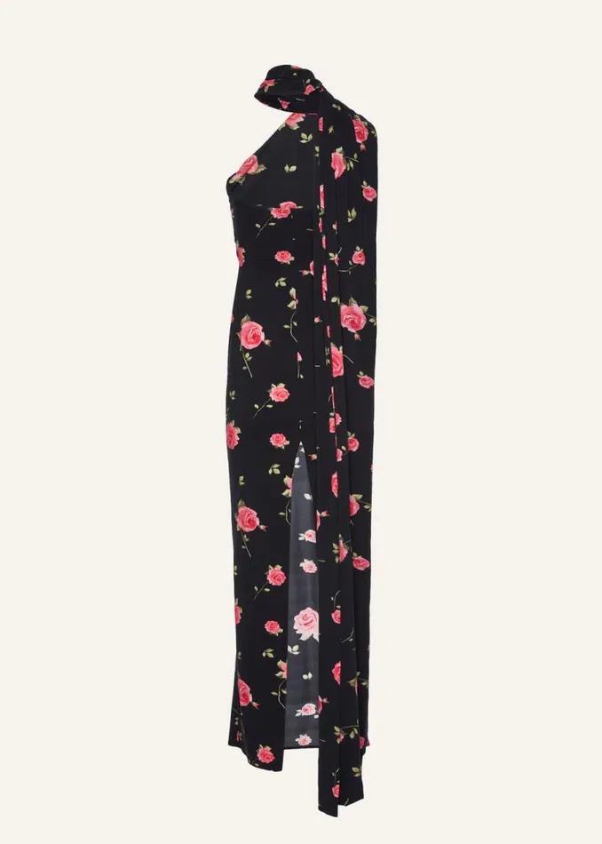 Shop Magda Butrym Dresses Wrap Neck Maxi Dress In Black Print Shop Magda Butrym Dresses Wrap Neck Maxi Dress In Black Print