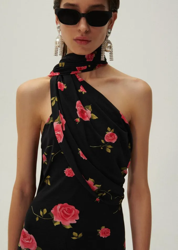 Shop Magda Butrym Dresses Wrap Neck Maxi Dress In Black Print Shop Magda Butrym Dresses Wrap Neck Maxi Dress In Black Print