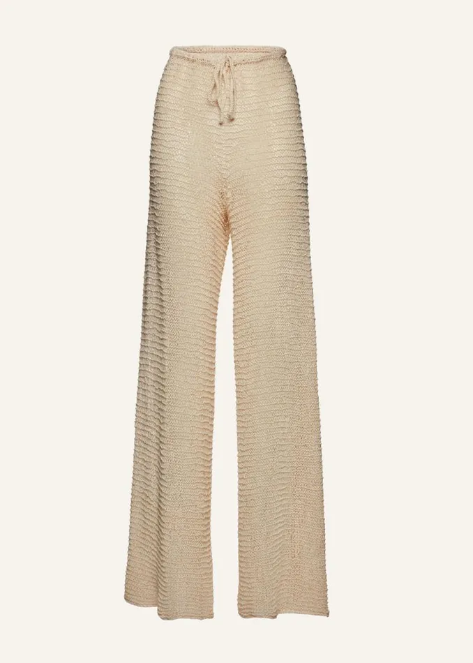 Shop Magda Butrym Handmade Netted Crochet Wide Leg Pants In Cream