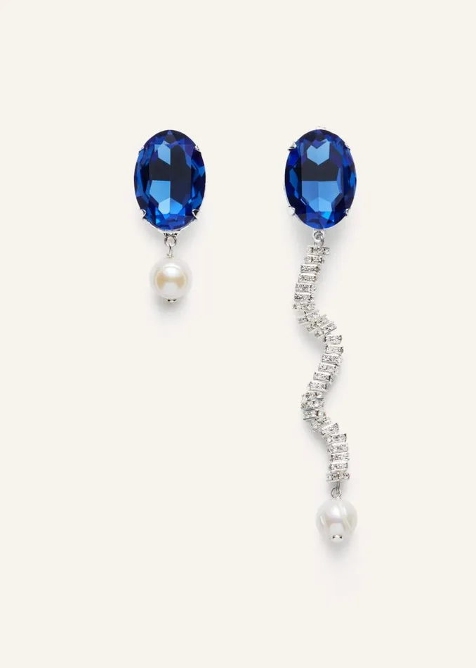 Shop Magda Butrym Jewelry Asymmetrical Swirl And Pearl Earrings In Cobalt Blue