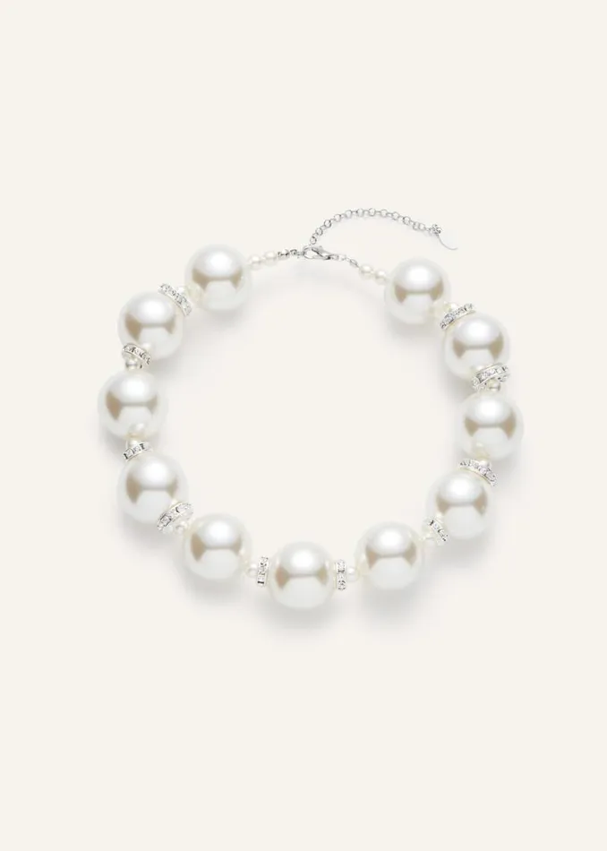 Shop Magda Butrym Jewelry Pearl And Crystal Collar Necklace Is Silver