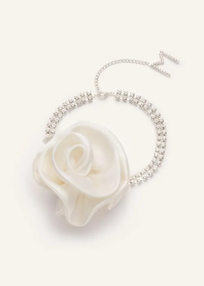Shop Magda Butrym Jewelry Satin Flower Crystal Choker Necklace In Cream