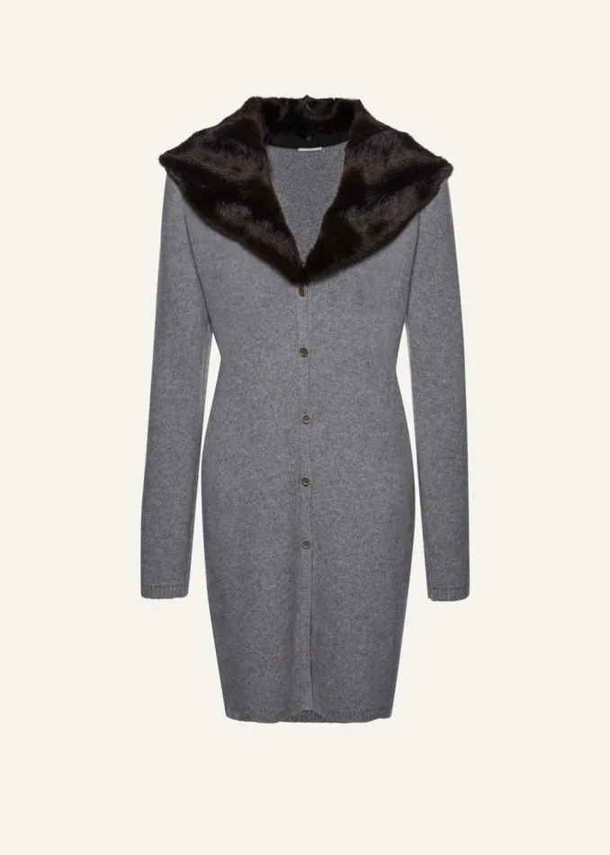 Shop Magda Butrym Knitwear Faux Fur Trim Cashmere Cardigan In Light Grey