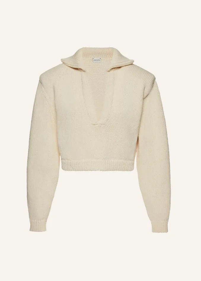 Shop Magda Butrym Knitwear Thick Knit Cotton Polo Sweater In Cream