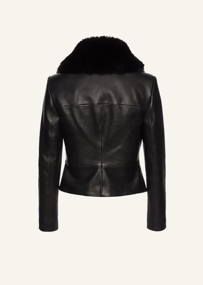 Shop Magda Butrym Leather And Shearling Aviator Faux Fur Leather Jacket In Black Shop Magda Butrym Leather And Shearling Aviator Faux Fur Leather Jacket In Black