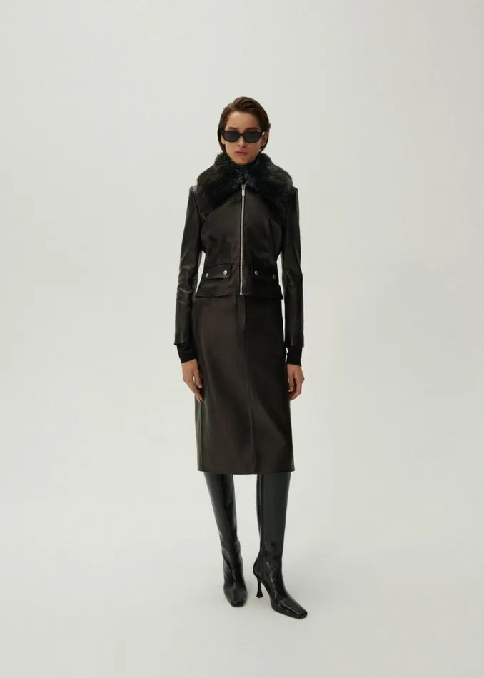 Shop Magda Butrym Leather And Shearling Aviator Faux Fur Leather Jacket In Black Shop Magda Butrym Leather And Shearling Aviator Faux Fur Leather Jacket In Black