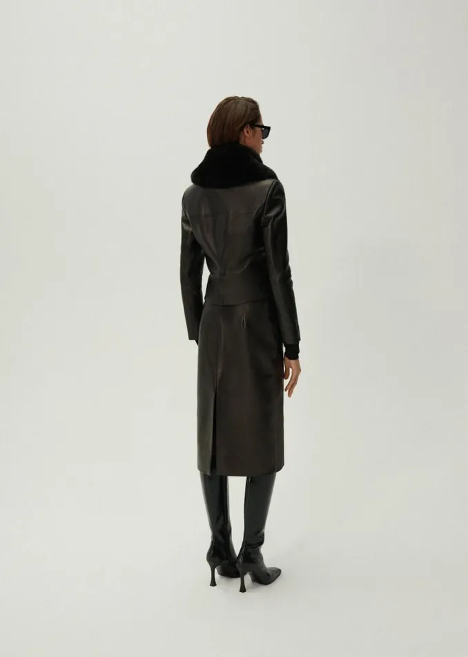 Shop Magda Butrym Leather And Shearling Aviator Faux Fur Leather Jacket In Black Shop Magda Butrym Leather And Shearling Aviator Faux Fur Leather Jacket In Black
