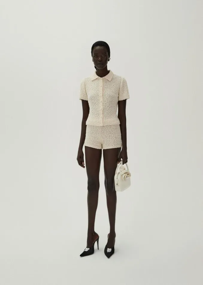 Shop Magda Butrym Pants Boucl Knit Mini Shorts In Cream Shop Magda Butrym Pants Boucl Knit Mini Shorts In Cream