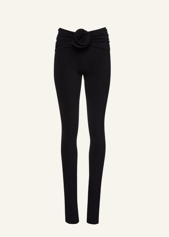 Shop Magda Butrym Pants Flower Embellished Skinny Leggings In Black