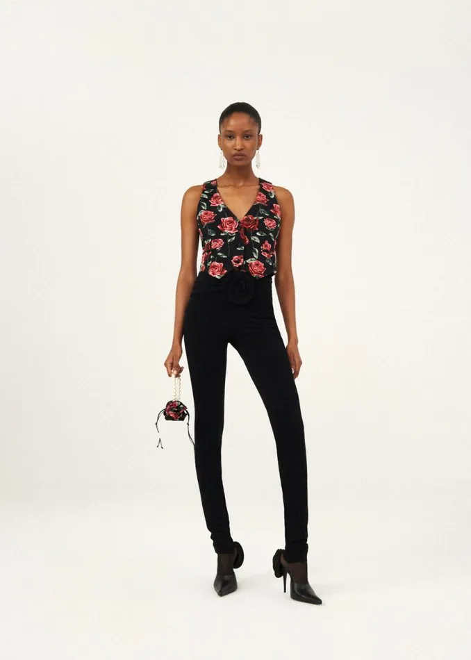 Shop Magda Butrym Pants Flower Embellished Skinny Leggings In Black Shop Magda Butrym Pants Flower Embellished Skinny Leggings In Black
