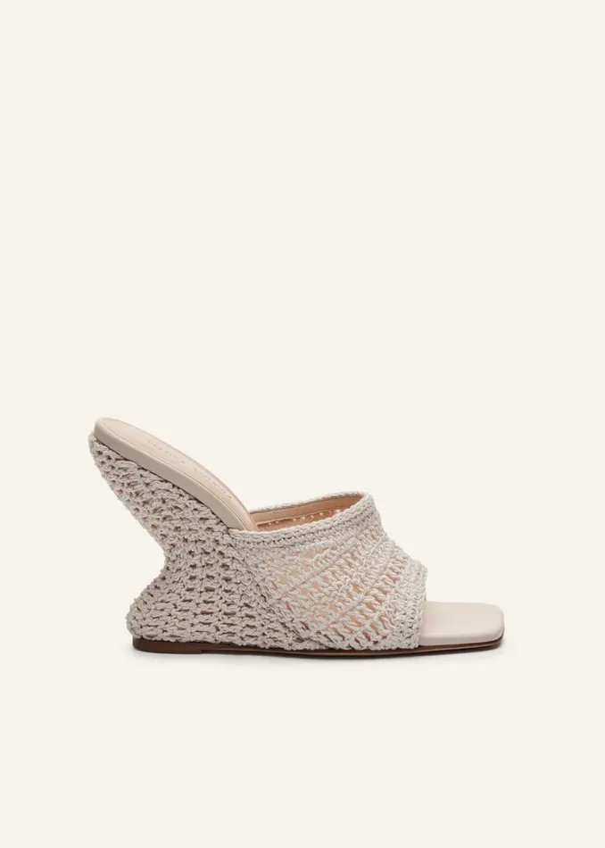Shop Magda Butrym Shoes Inverted Wedge Mule In Cream Crochet