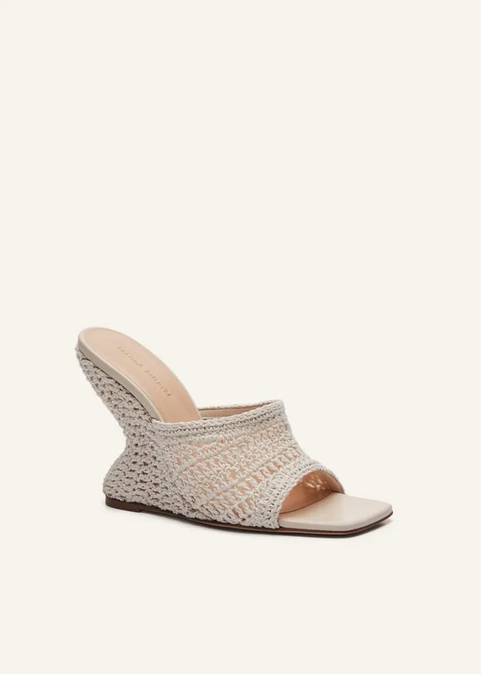 Shop Magda Butrym Shoes Inverted Wedge Mule In Cream Crochet Shop Magda Butrym Shoes Inverted Wedge Mule In Cream Crochet
