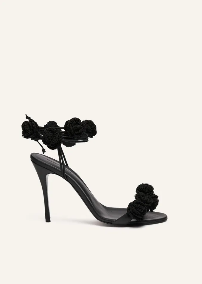 Shop Magda Butrym Shoes Mini Rose Crochet Flower Sandals In Black