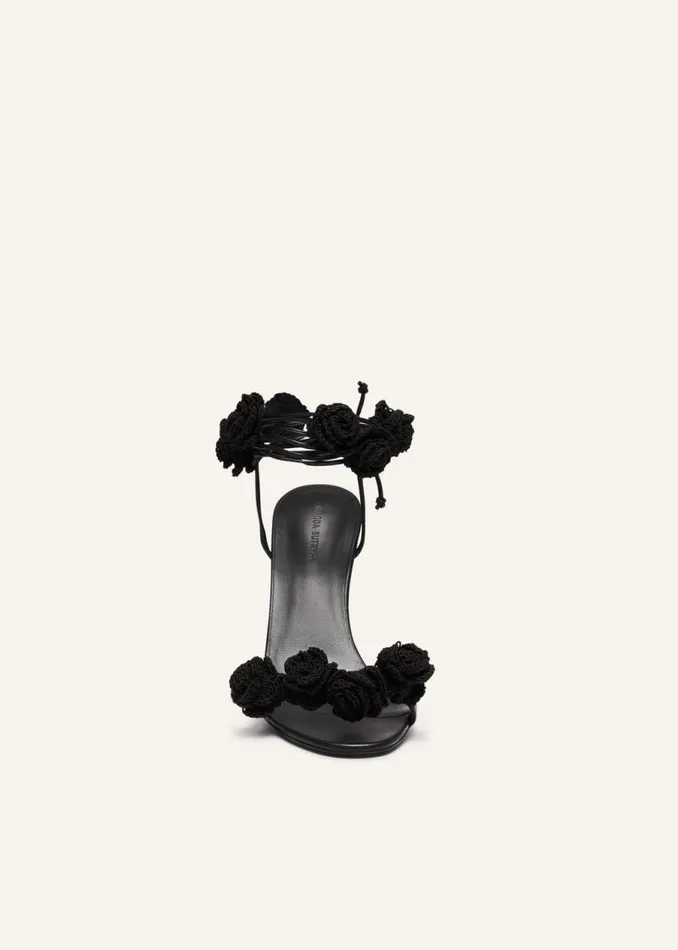 Shop Magda Butrym Shoes Mini Rose Crochet Flower Sandals In Black Shop Magda Butrym Shoes Mini Rose Crochet Flower Sandals In Black