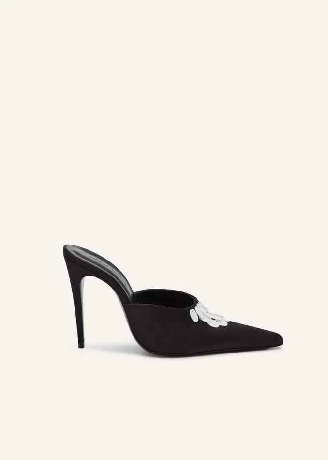 Shop Magda Butrym Shoes Pointed Satin Mules In Black Pearl