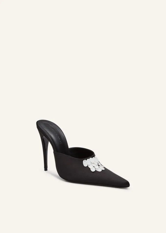 Shop Magda Butrym Shoes Pointed Satin Mules In Black Pearl Shop Magda Butrym Shoes Pointed Satin Mules In Black Pearl