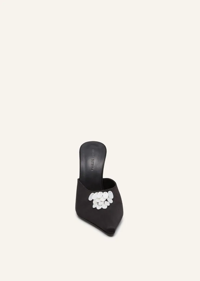 Shop Magda Butrym Shoes Pointed Satin Mules In Black Pearl Shop Magda Butrym Shoes Pointed Satin Mules In Black Pearl