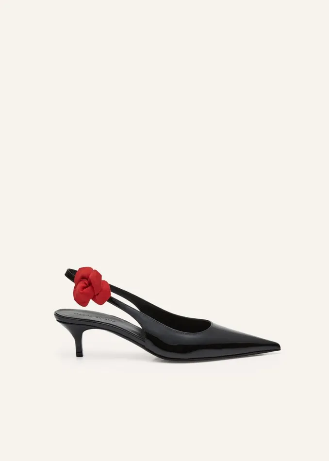Shop Magda Butrym Shoes Slingback Rose Kitten Heels In Black Leather