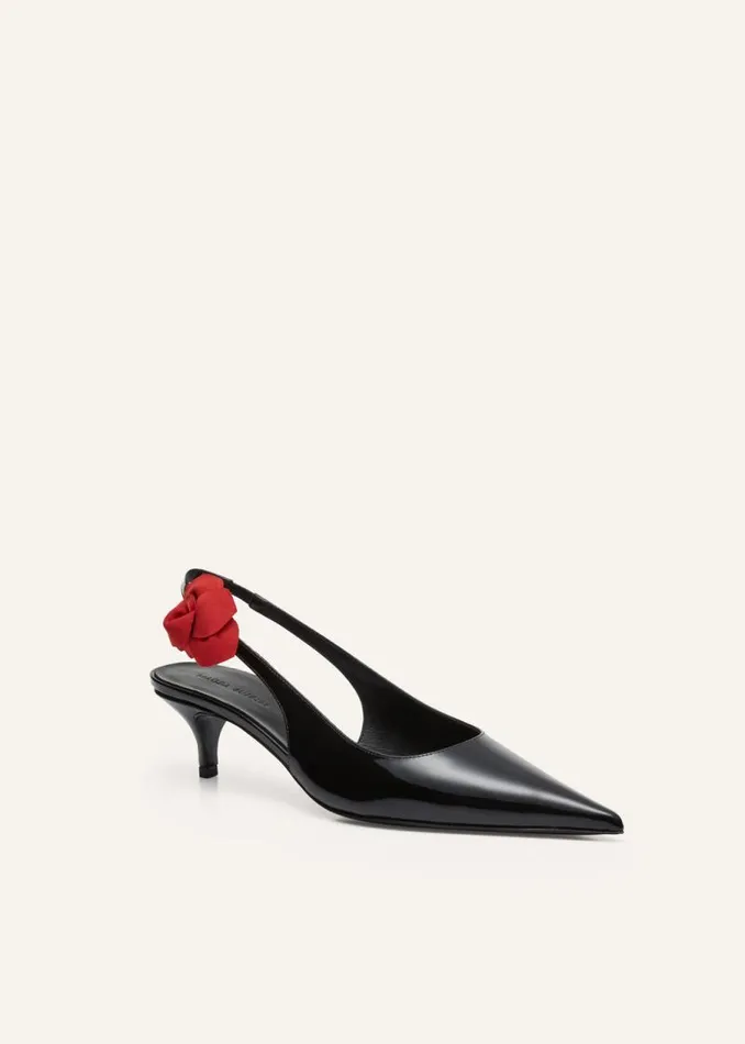 Shop Magda Butrym Shoes Slingback Rose Kitten Heels In Black Leather Shop Magda Butrym Shoes Slingback Rose Kitten Heels In Black Leather