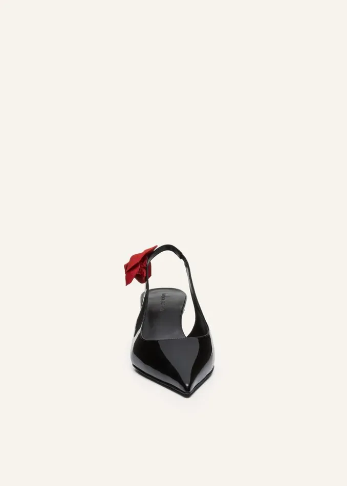 Shop Magda Butrym Shoes Slingback Rose Kitten Heels In Black Leather Shop Magda Butrym Shoes Slingback Rose Kitten Heels In Black Leather