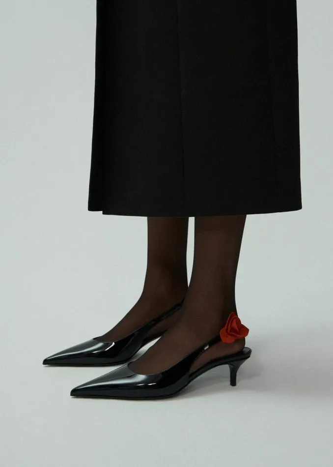 Shop Magda Butrym Shoes Slingback Rose Kitten Heels In Black Leather Shop Magda Butrym Shoes Slingback Rose Kitten Heels In Black Leather