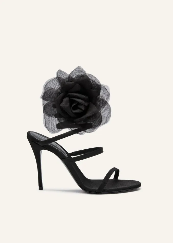 Shop Magda Butrym Shoes Spiral Silkorganza Flower Heel Sandals In Black