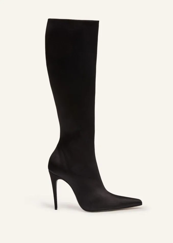 Shop Magda Butrym Shoes Tall Satin Pointed Boots In Black