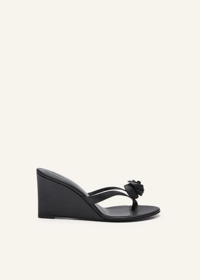 Shop Magda Butrym Shoes Wedge Flower Sandals In Black Leather