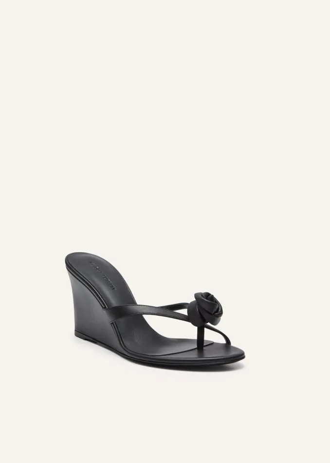Shop Magda Butrym Shoes Wedge Flower Sandals In Black Leather Shop Magda Butrym Shoes Wedge Flower Sandals In Black Leather