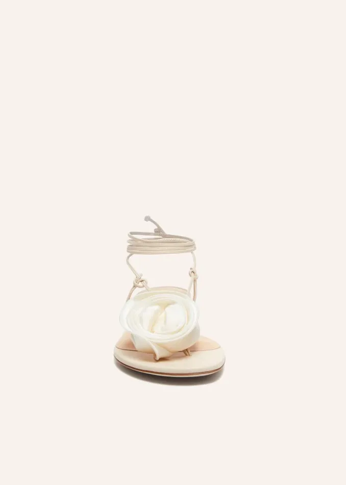 Shop Magda Butrym Shoes Wrap Around Flat Flower Sandals In Cream Satin Shop Magda Butrym Shoes Wrap Around Flat Flower Sandals In Cream Satin