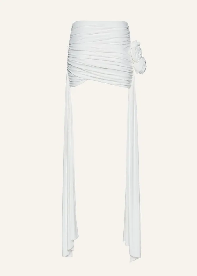 Shop Magda Butrym Skirts Double Sash Draped Mini Skirt In White Shop Magda Butrym Skirts Double Sash Draped Mini Skirt In White