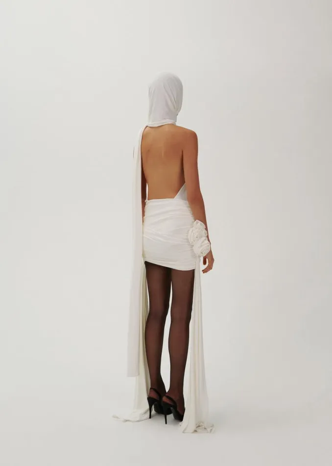 Shop Magda Butrym Skirts Double Sash Draped Mini Skirt In White Shop Magda Butrym Skirts Double Sash Draped Mini Skirt In White