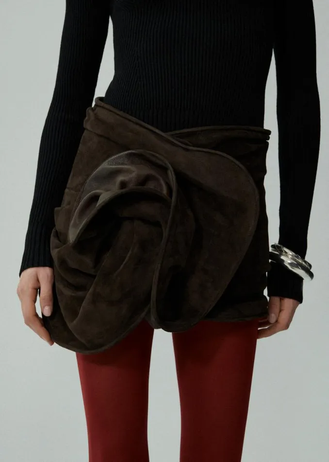 Shop Magda Butrym Skirts Draped Suede Mini Skirt In Brown Shop Magda Butrym Skirts Draped Suede Mini Skirt In Brown