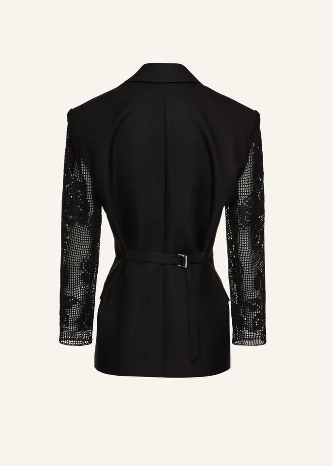 Shop Magda Butrym Tailoring And Suits Lace Crochet Hourglass Blazer In Black Shop Magda Butrym Tailoring And Suits Lace Crochet Hourglass Blazer In Black
