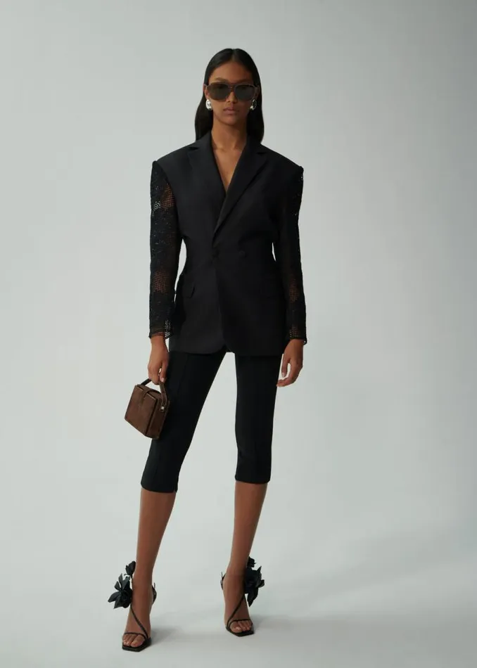 Shop Magda Butrym Tailoring And Suits Lace Crochet Hourglass Blazer In Black Shop Magda Butrym Tailoring And Suits Lace Crochet Hourglass Blazer In Black