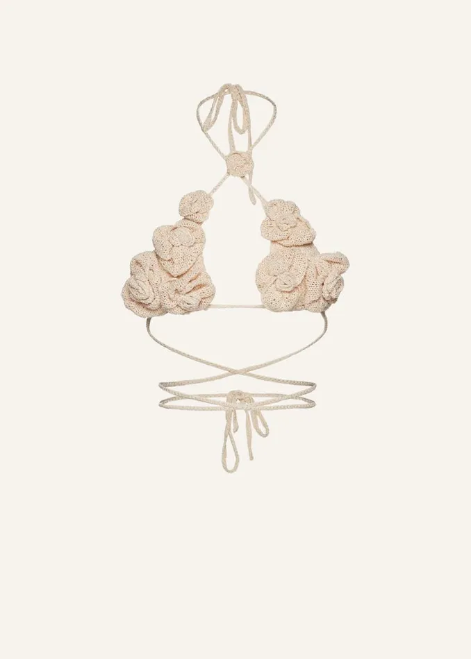 Shop Magda Butrym Tops 3D Crochet Flower Bra Top In Cream