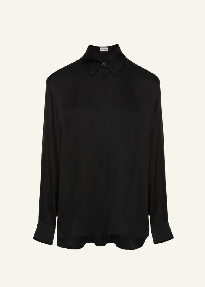 Shop Magda Butrym Tops Classic Silk Shirt In Black