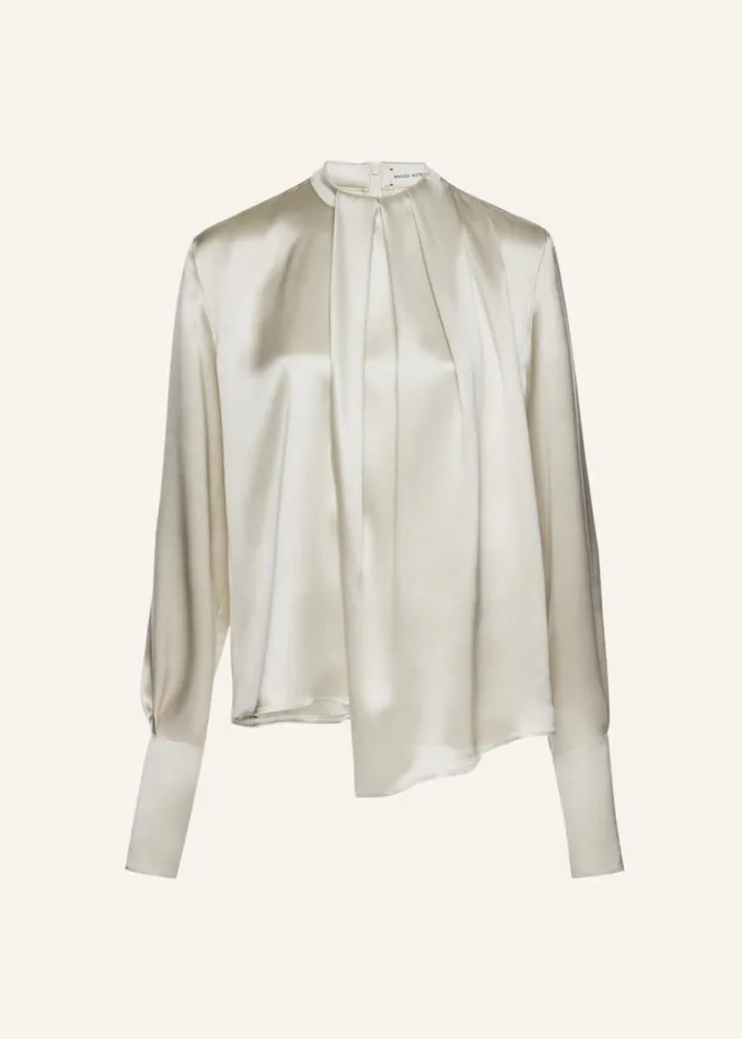 Shop Magda Butrym Tops Round Neck Silk Blouse In Grey