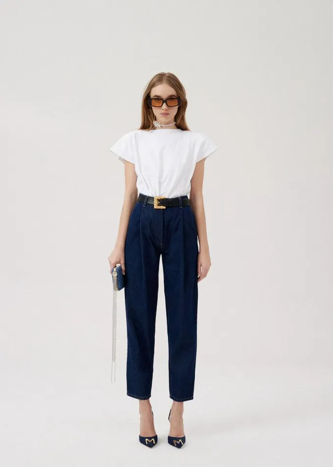 Shop Magda Butrym Tops Tshirt With Padded Shoulders Shop Magda Butrym Tops Tshirt With Padded Shoulders
