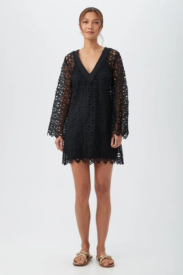 SHOP Trina Turk SWIM COVER UPS WOMEN039S CHATEAU LACE LONG SLEEVE VNECK SWIM COVERUP DRESS