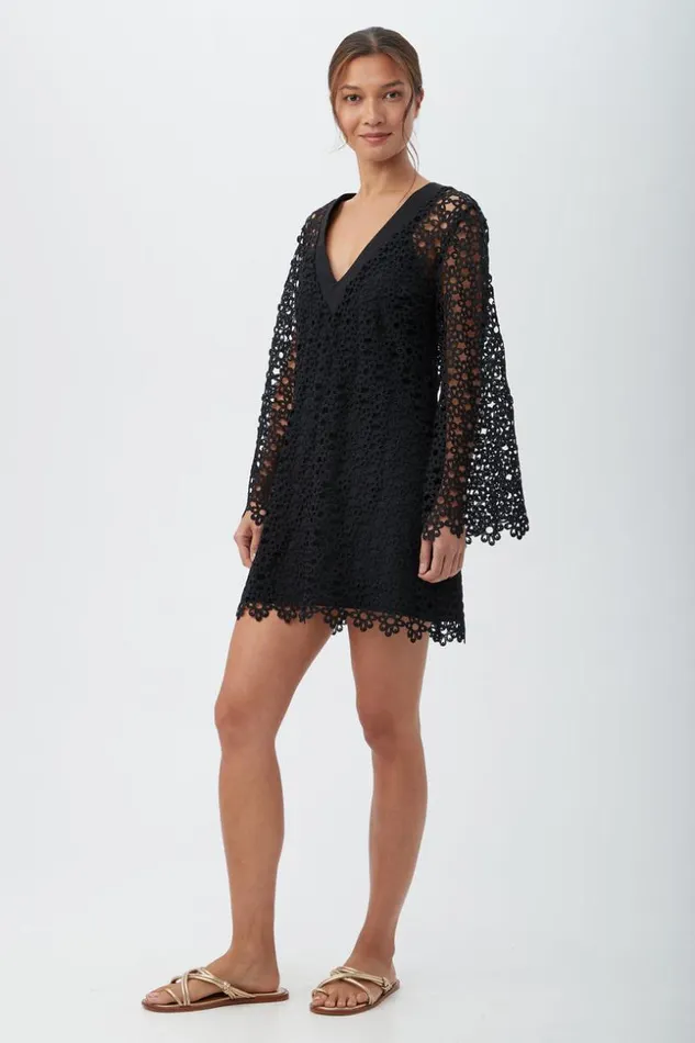 SHOP Trina Turk SWIM COVER UPS WOMEN039S CHATEAU LACE LONG SLEEVE VNECK SWIM COVERUP DRESS