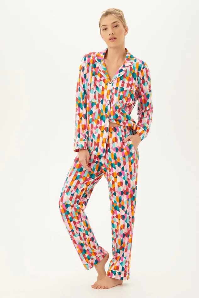 SHOP Trina Turk WOMEN039S SLEEPWEAR DANCING DOTS WOMEN039S LONG SLEEVE LONG PANT JERSEY PJ SET