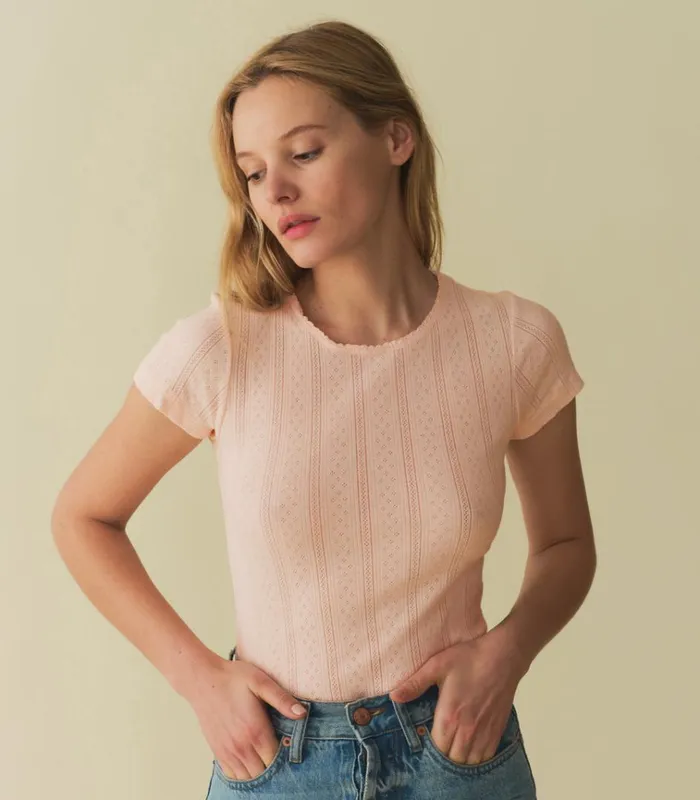 Shop VIVI TEE Petunia Pink Quelle Jolie Pointelle DEN Tees