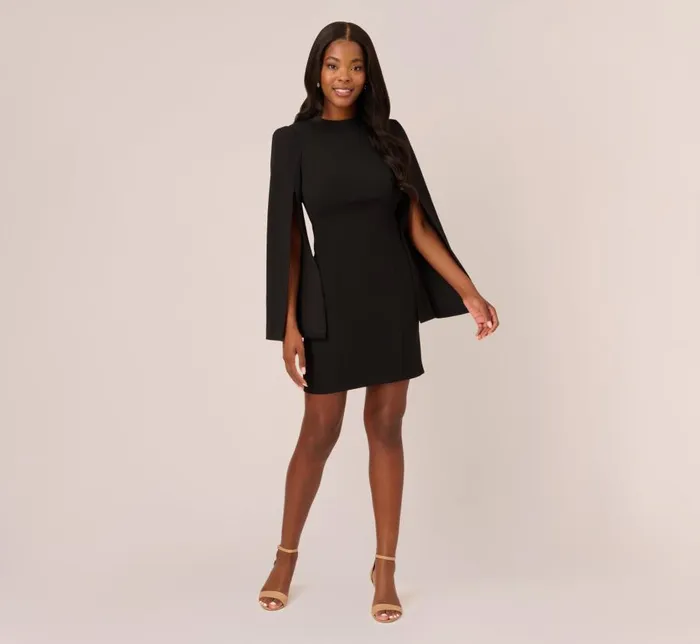 Short Dresses Womens Adrianna Papell Crepe Mini Dress With Split Long Sleeves In Black