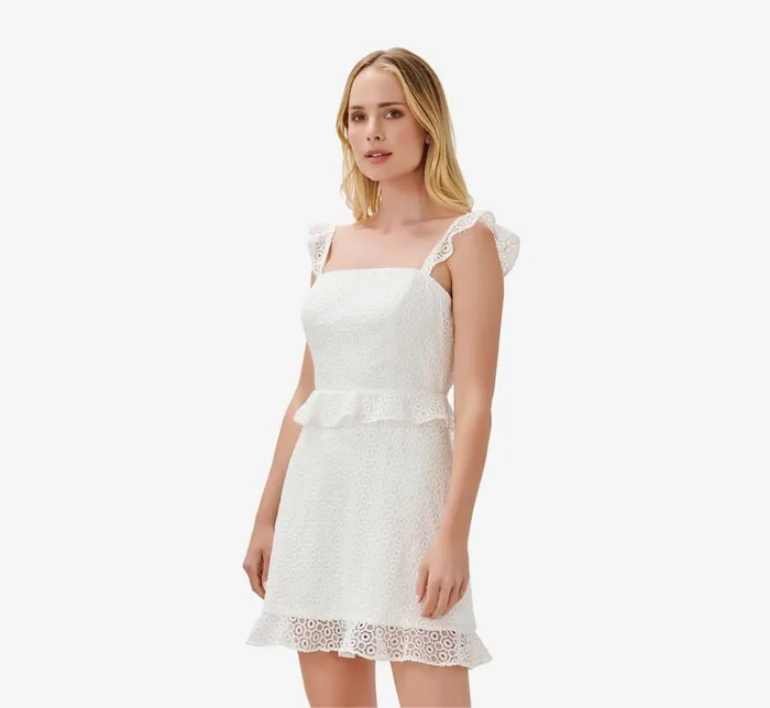 Short Dresses Womens Adrianna Papell Lace FitAndFlare Short Cocktail Dress In Ivory