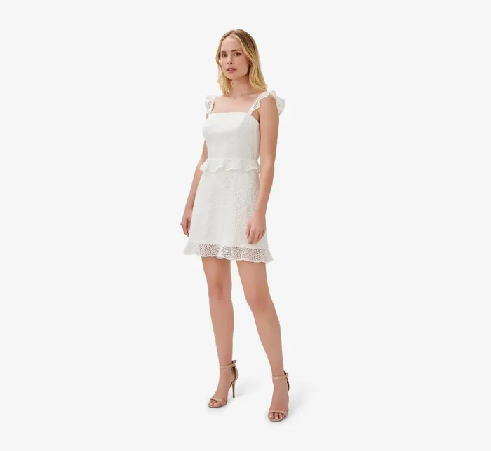 Short Dresses Womens Adrianna Papell Lace FitAndFlare Short Cocktail Dress In Ivory
